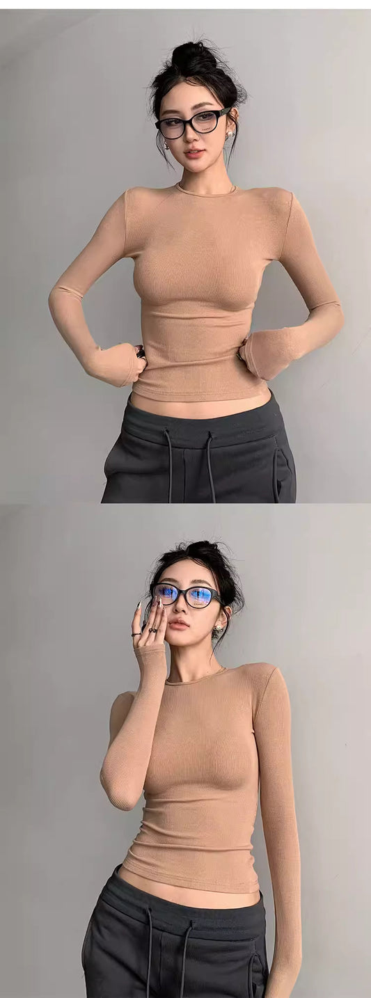 Women's autumn/winter base layer top, fitted design, slimming and elegant long-sleeved top 11465