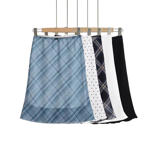 Women's A-line midi skirt, new summer style, white polka dot, high waist, slimming, elegant French style. 11442