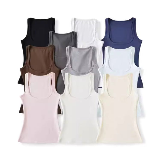 American-style basic narrow-shoulder fitted waist tank top for women, summer style, tight-fitting stretch camisole.  11422