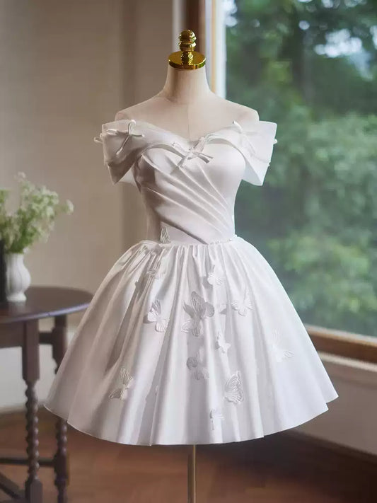 White homecoming dress satin birthday party dress short prom dress evening dress gh4583