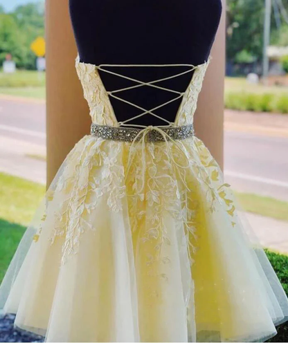 Corset Halter Short Graduation Dress White Lace Cocktail Party Dress for Junior Girls Beaded Belt  c3427