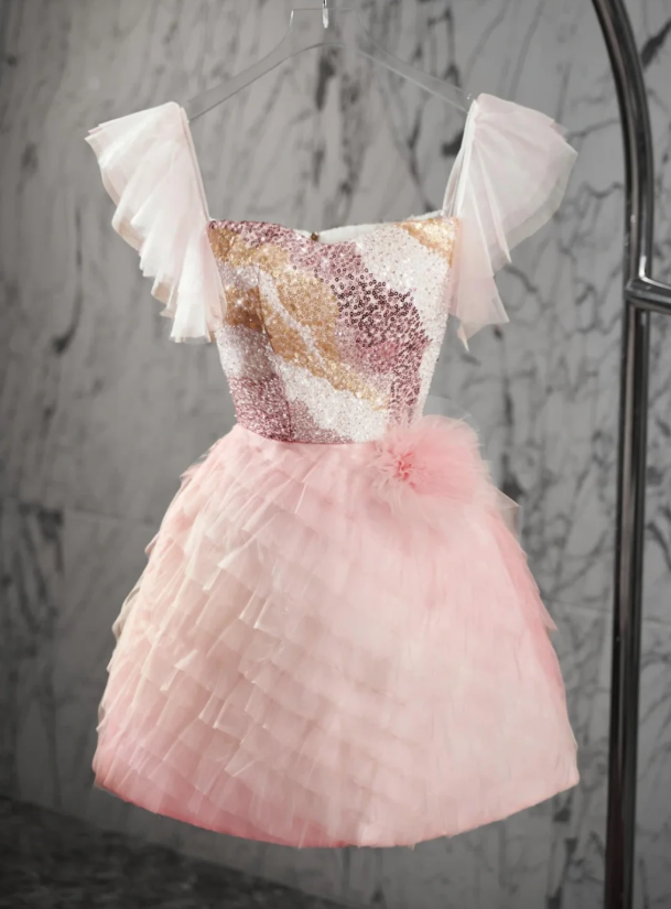 Chic Tulle Sequin A Line Homecoming Dress Pink Birthday Outfits cc3164