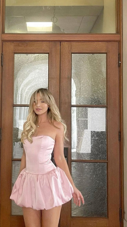 Sweet Princess Light Pink Bud Satin Birthday Party Homecoming Dress cc4114