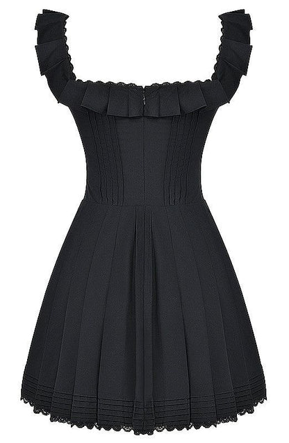French Retro Black One-shoulder Lace A-line Birthday Party Homecoming Dress cc4158