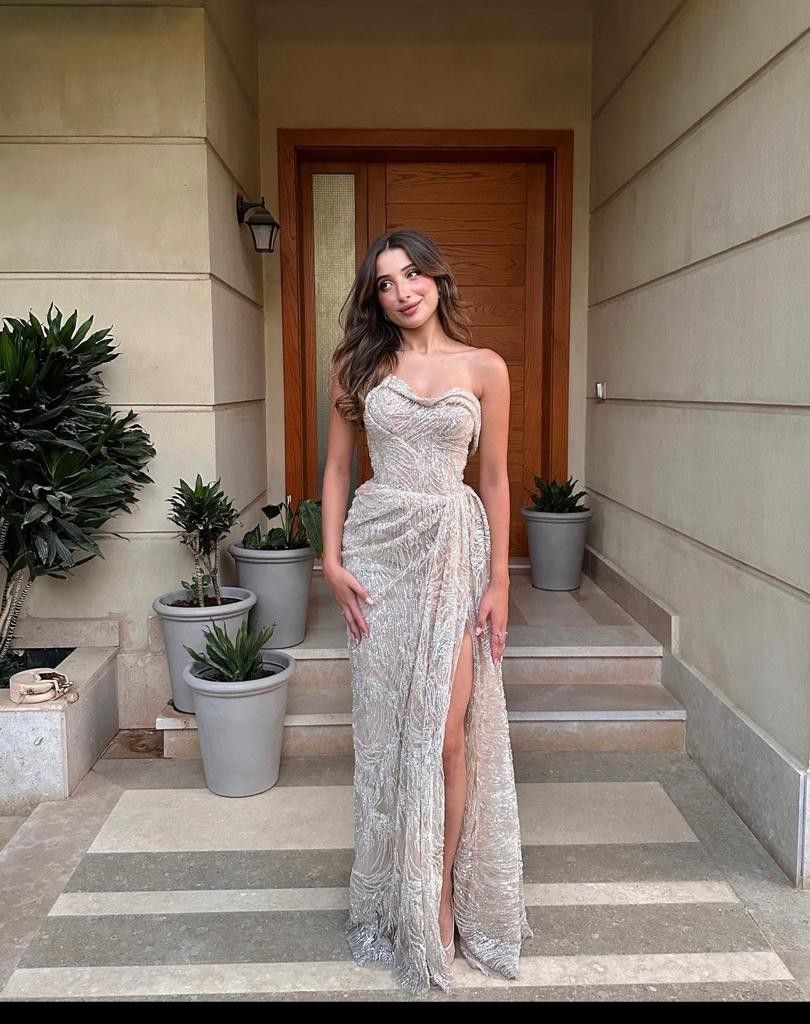 Elegant Mermaid Strapless High-Slit Sequined Long Prom Dress Evening Dress cc4897