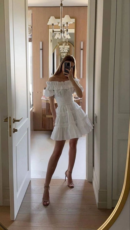 Sweet White One-shoulder Waist A-line 16th Birthday Homecoming Dress cc4226