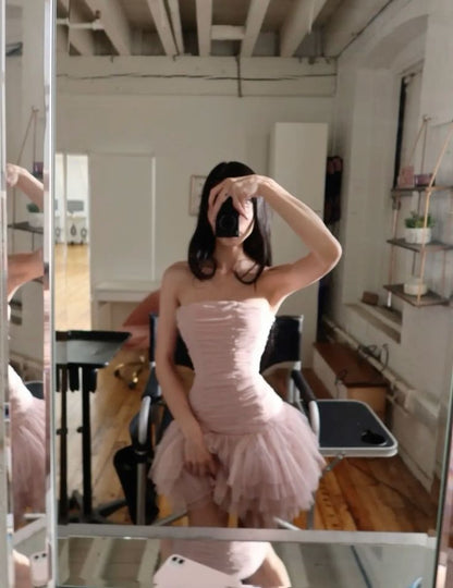 Sweet Light Pink Pleated A-line Tulle 16th Birthday Homecoming Dress cc4282