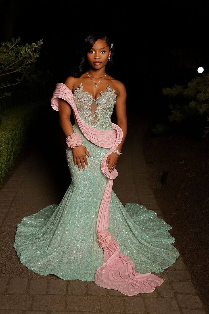 Luxurious Mint Green Mermaid Strapless Sequined Prom Dress Evening Dress cc4997