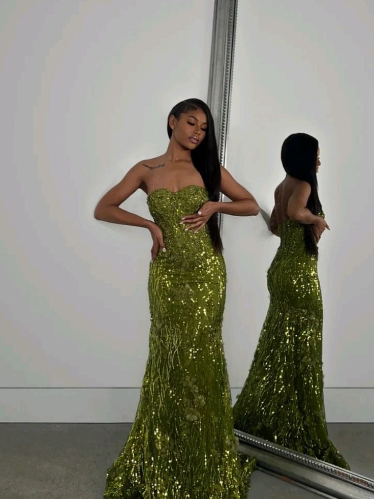 Gorgeous Green Mermaid Heart-shaped Neckline Sequined Long Prom Dress Evening Dress cc5023