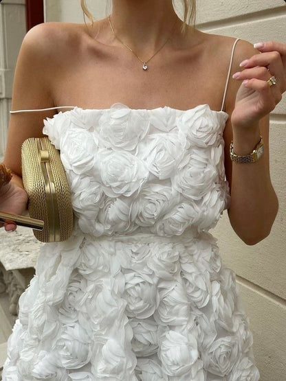 Sweet White 3D Flower Organza Birthday Party Homecoming Dress cc4325