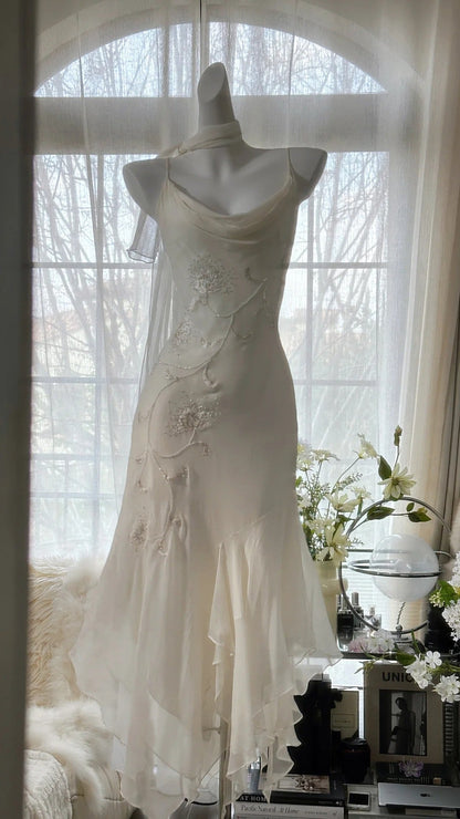 Pure and Elegant Chiffon Strap Beaded Mermaid Prom Dress