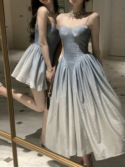 Dreamy Light Blue A-line Spaghetti Strap Sequins Long Prom Dress Evening Dress cc5044