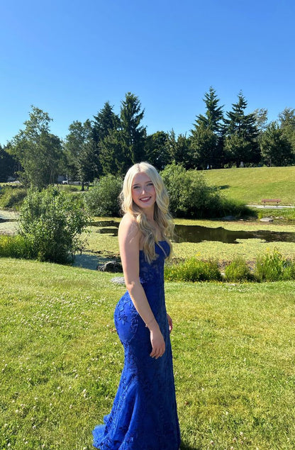 Elegant Royal Blue Mermaid Lace Long Prom Dress Evening Dress cc5046