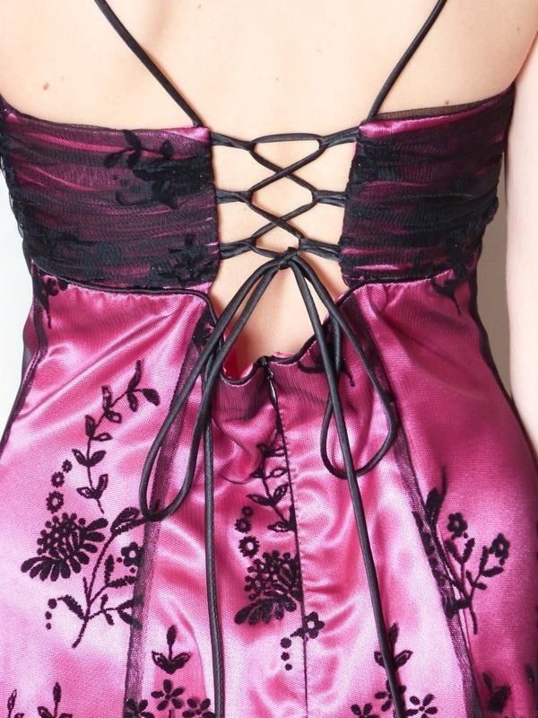 Vintage Black Tulle Lace Pink Satin A-line Birthday Short Skirt Homecoming Dress cc3660