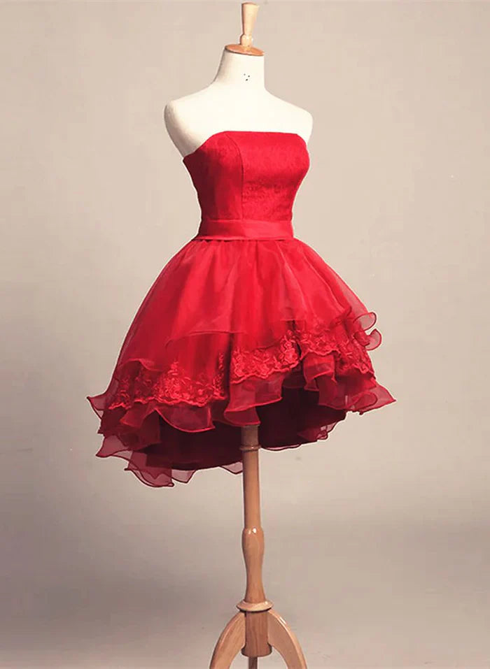 Sweet Princess Red Tube Top Lace Tulle A-line 16th Birthday Hmecoming Dress cc4385