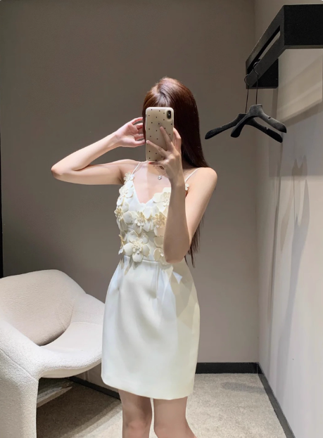 Unique Beautiful Three-dimensional Flower Sling Satin Birthday Dress Homecoming Dress cc3756