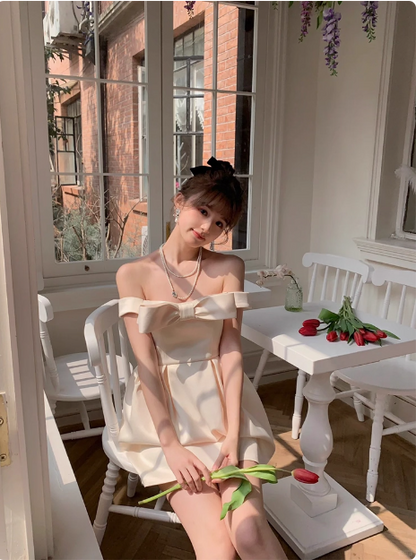 Princess Bow Satin One Shoulder Birthday Dress Homecoming Dress cc3759
