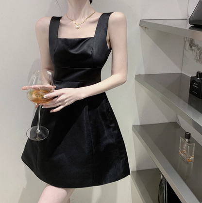 Elegant Simple Shoulder Strap Square Neck Satin A-line Birthday Dress Homecoming Dress cc3765