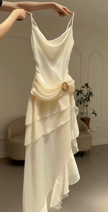Elegant Chiffon Ivory Strap Irregular Birthday Dress Homecoming Dress cc3769