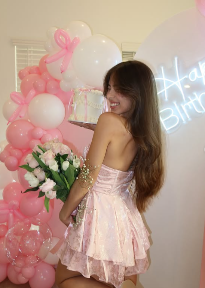 Sweet Satin Tube Top Herringbone Pink Dark Pattern A-line 17th Birthday Homecoming Dress cc3771