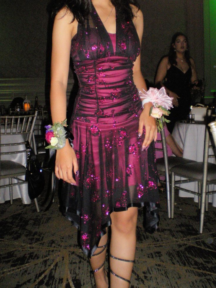 Sexy Pink Black Tulle Sequined Halter Neck Irregular 19th Birthday Homecoming Dress cc3777