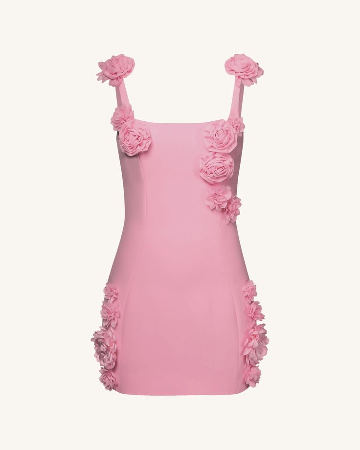 Sweet Pink 3D Flower Square Neck Slim Fit 17th Birthday Homecoming Dress cc3787