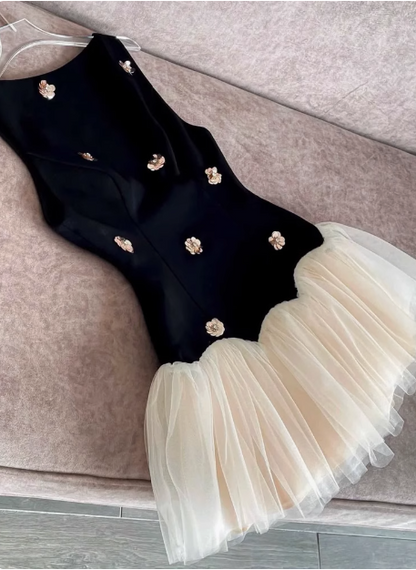Sweet Sleeveless Floral Satin Tulle Mini 17th Birthday Homecoming Dress cc3811