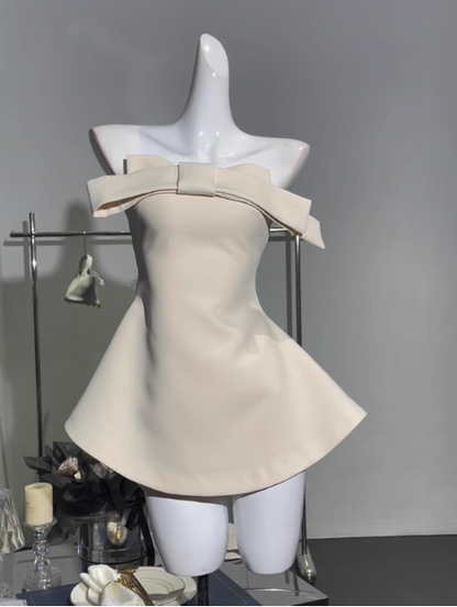 Simple Tube Top Bow Waist Birthday Skirt Homecoming Dress cc3813