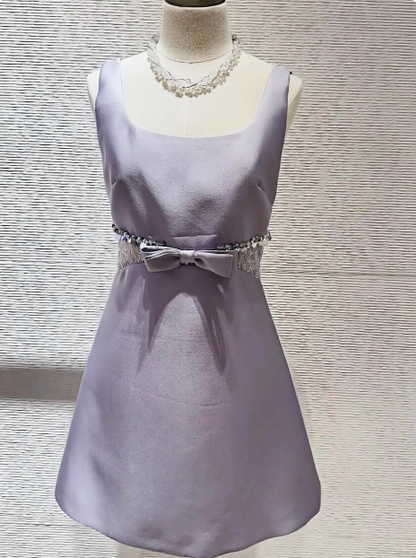 Sweet Purple Square Neck Bow Waist 17th Birthday Homecoming Dress cc3814