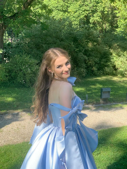 Princess Blue Lace-up Bow A-line Sweet Birthday Dress Homecoming Dress cc3922
