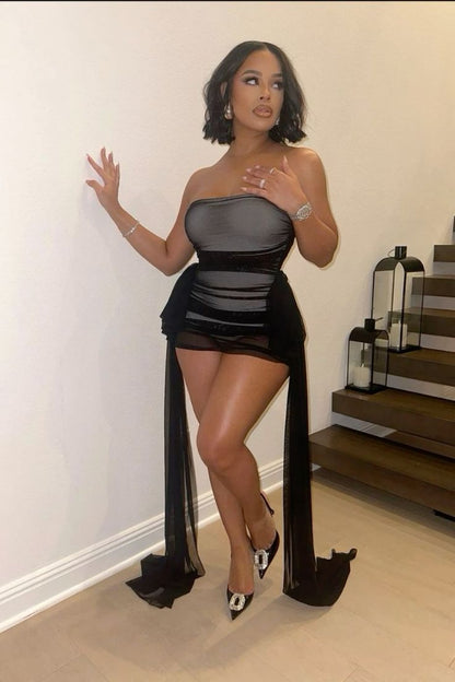 Sexy Black Tulle Bodycon Hip Tulle Birthday Short Skirt Homecoming Dress cc3940