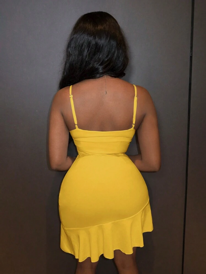 Beautiful Ruffled Yellow Suspenders 17th Birthday Homecoming Dress cc3946
