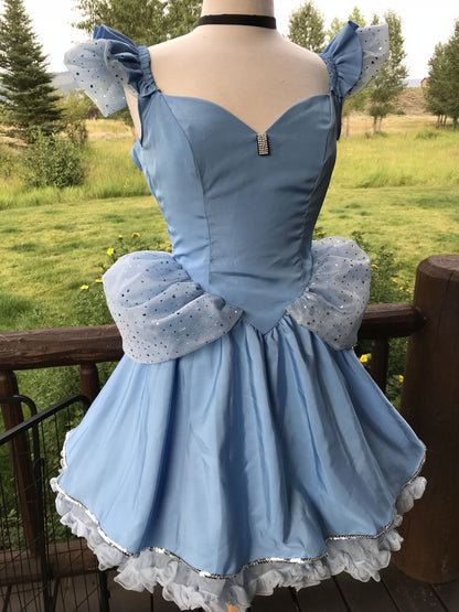 Princess Light Blue Flying Sleeve Mesh Sequined Satin A-line 16th Birthday Homecoming Dress cc4413