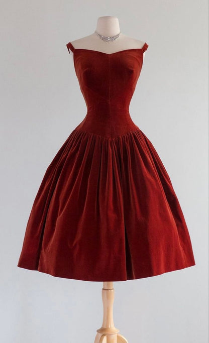Vintage Elegant Wine Red Velvet Waist A-line 17th Birthday Homecoming Dress cc3974
