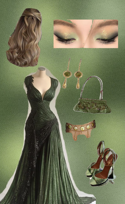 Vintage Green A-line Deep V-Neck Pleated Tulle Long Prom Dress Evening Dress cc5126