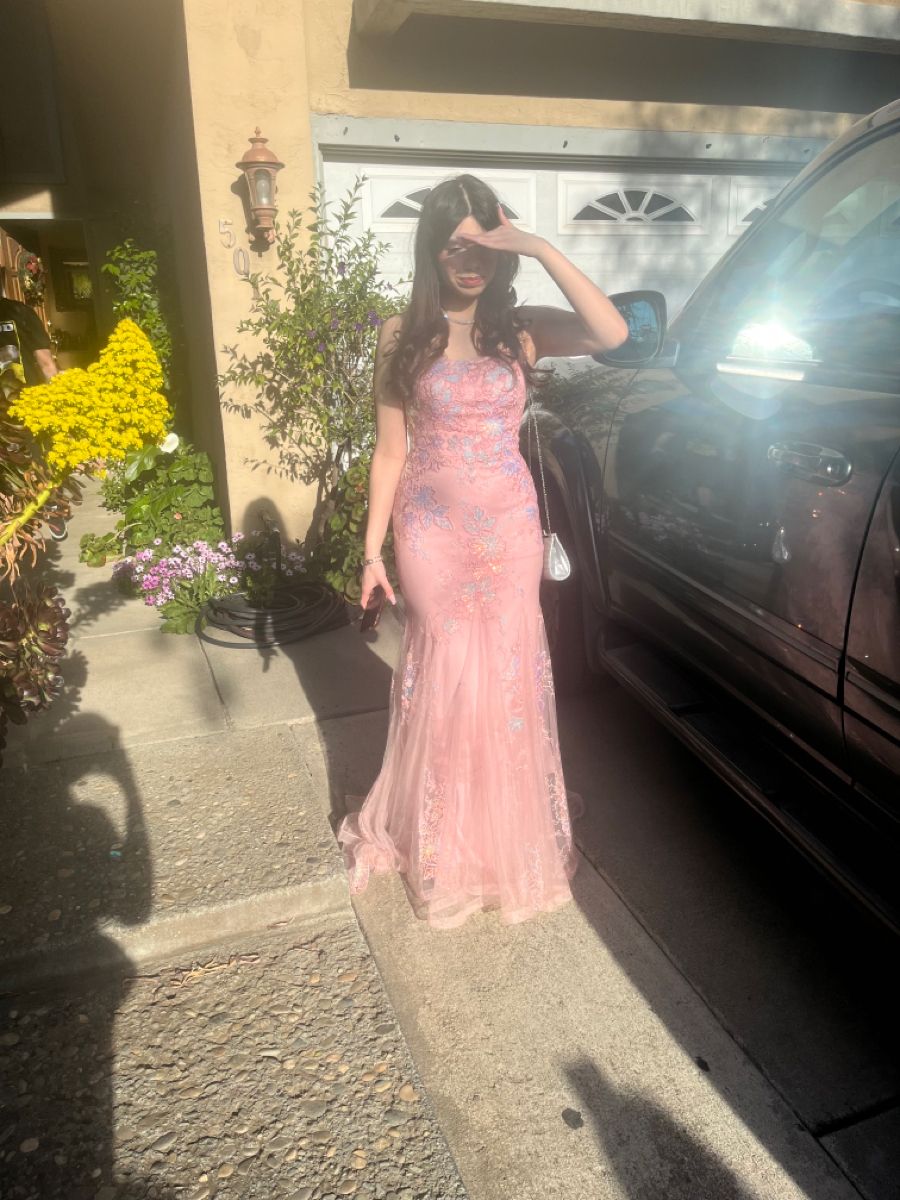 Sweet Pink Mermaid Embroidered Tulle Long Prom Dress Evening Dress cc5148