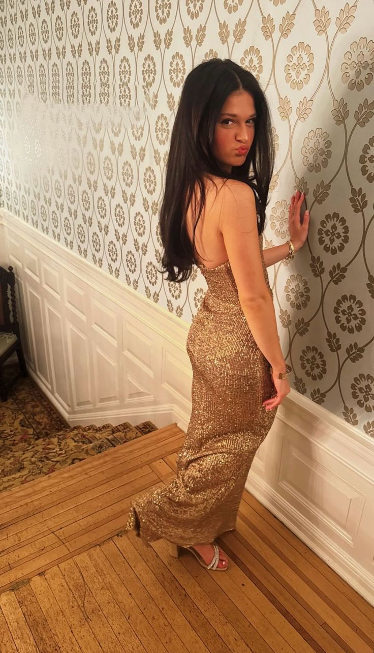 Sparkling Gold Mermaid Heart Neck Sequined Long Prom Dress Evening Dress cc5161