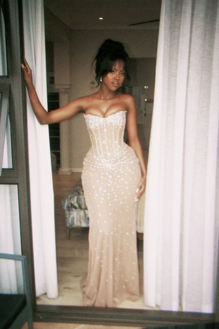 Sexy Nude Apricot Mermaid Strapless Rhinestone Tulle Long Prom Dress Evening Dress cc5180