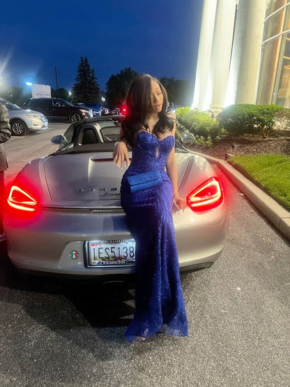 Luxurious Royal Blue Mermaid Sweetheart Neck Sequin Long Prom Dress Evening Dress cc5190