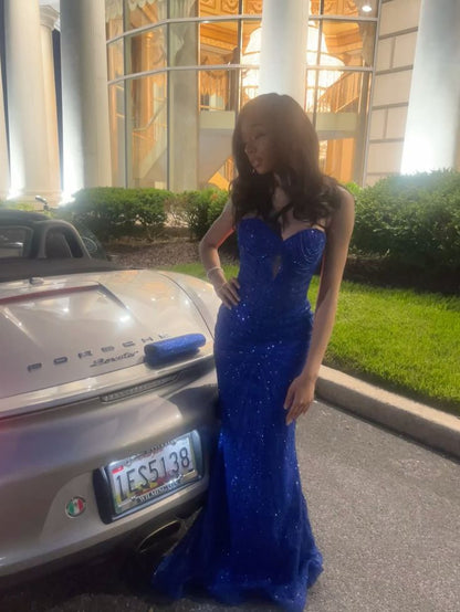 Luxurious Royal Blue Mermaid Sweetheart Neck Sequin Long Prom Dress Evening Dress cc5190