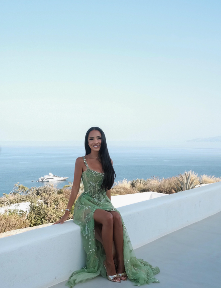 Gorgeous Green A-Line Spaghetti Strap Square Neck High-Slit Beaded Tulle Long Prom Dress Evening Dress cc5202