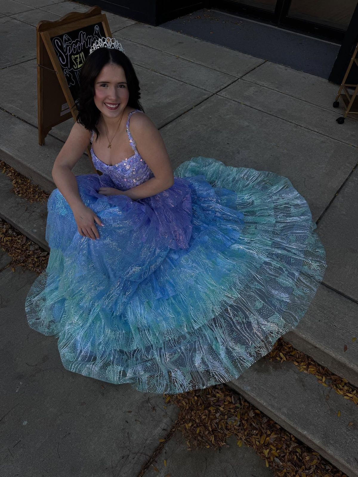 Dreamy Gradient Blue-Purple A-Line Camisole Sequin Starry Tulle  Long Prom Dress Evening Dress cc5218