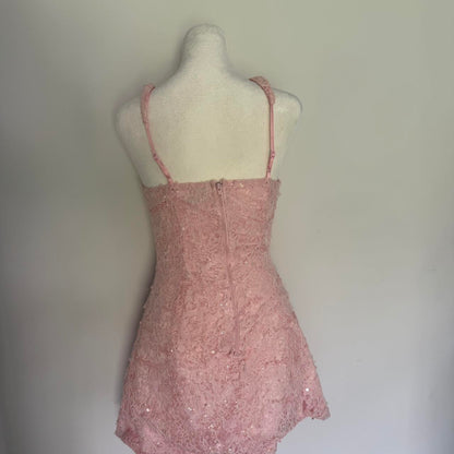 Sweet Pink Square Neck Lace Pattern Sequins Slim Fit 16th Birthday Homecoming Dress cc4522