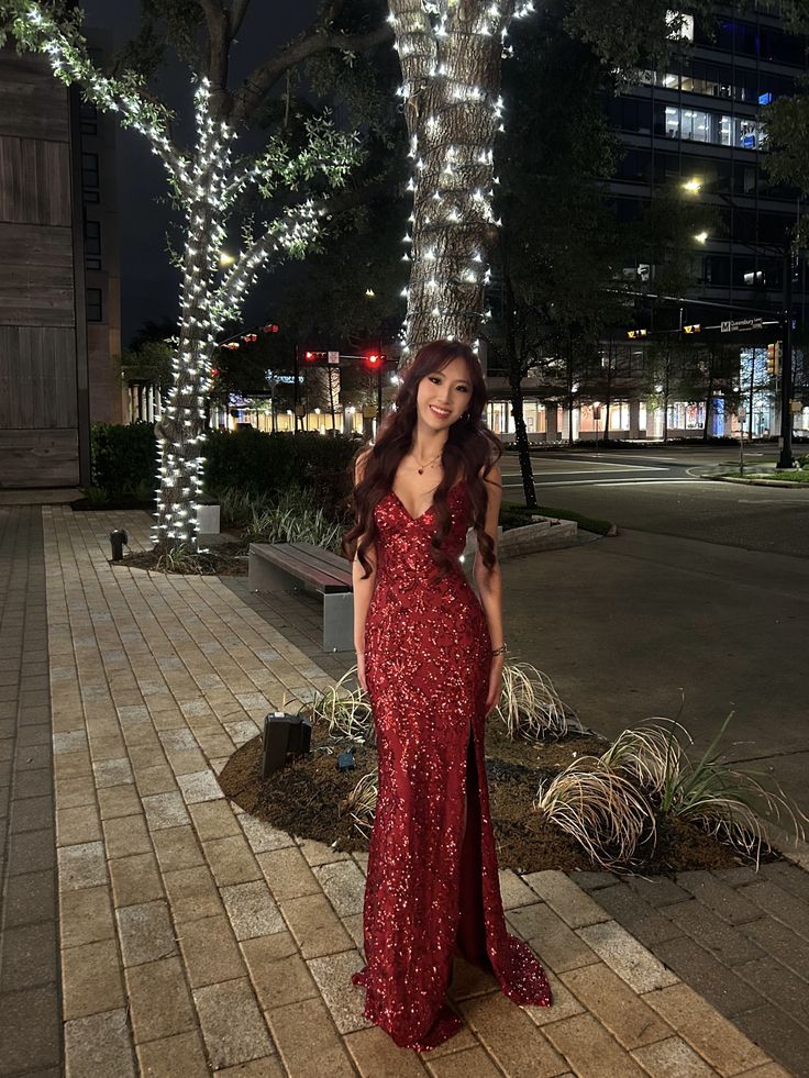 Shiny Burgundy Mermaid Deep V-Neck Camisole Slit Sequin Long Prom Dress Evening Dress cc5230