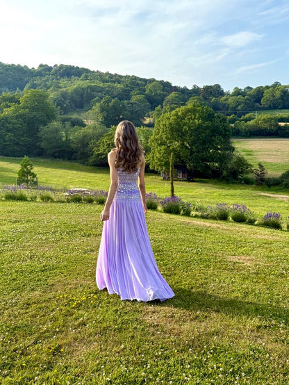 Gorgeous Lavender A-Line Strapless Beaded Chiffon Long Prom Dress Evening Dress cc5236