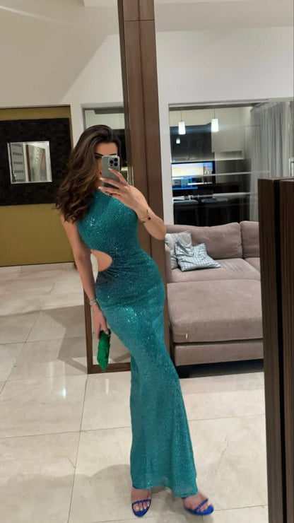Sexy Shining Peacock Green Slim-Fit Sequin Long Prom Dress Evening Dress cc5237