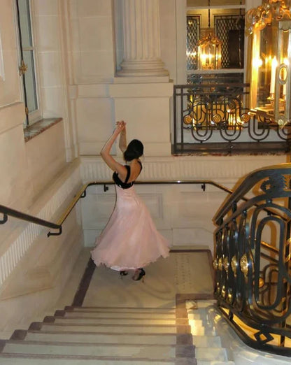 Elegant Black & Pink Color Block A-Line Velvet Chiffon Long Prom Dress Evening Dress cc5249