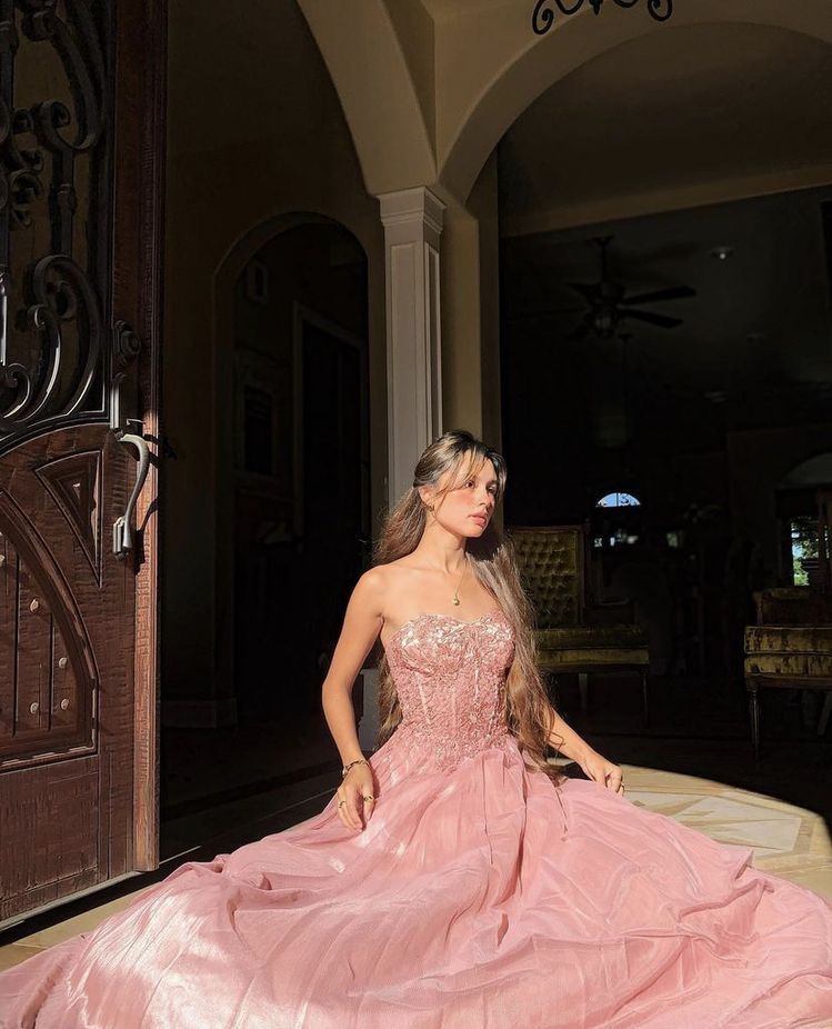 Princess Pink A-line Sweetheart Neck Lace Luminous Tulle Long Prom Dress Evening Dress cc5263