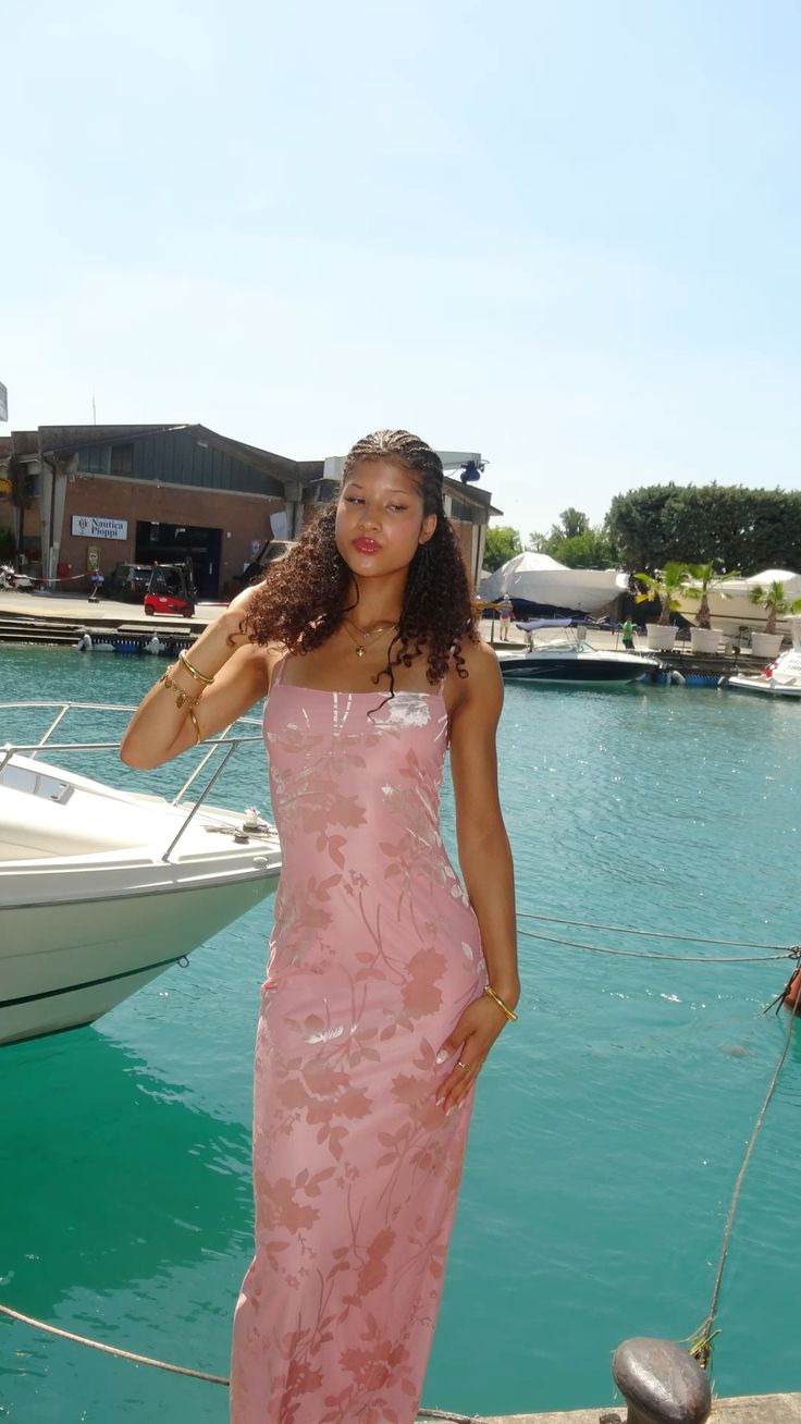Elegant Pink Square Neck Spaghetti Strap Floral Print Satin Long Prom Dress Evening Dress cc5412
