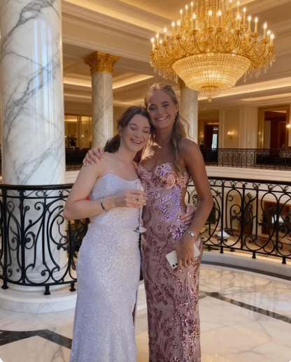 Sweet Pink Mermaid Spaghetti Strap Deep V-Neck Backless Sequin Long Prom Dress Evening Dress cc5474